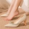 Rhinestone Single Shoes Autumn New Pointed Toe Shallow Mouth Slip Foot Non-slip Wear-resistant Block Heel High Heels