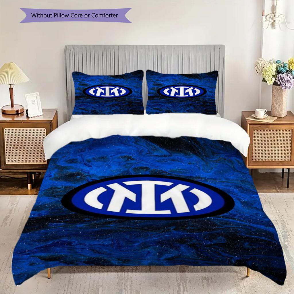 Inter Milan Emblem Bedding (1 * duvet cover + 2 * pillowcase, without core) 2D Flat Bedding set Christmas birthday gift Soft and comfortable