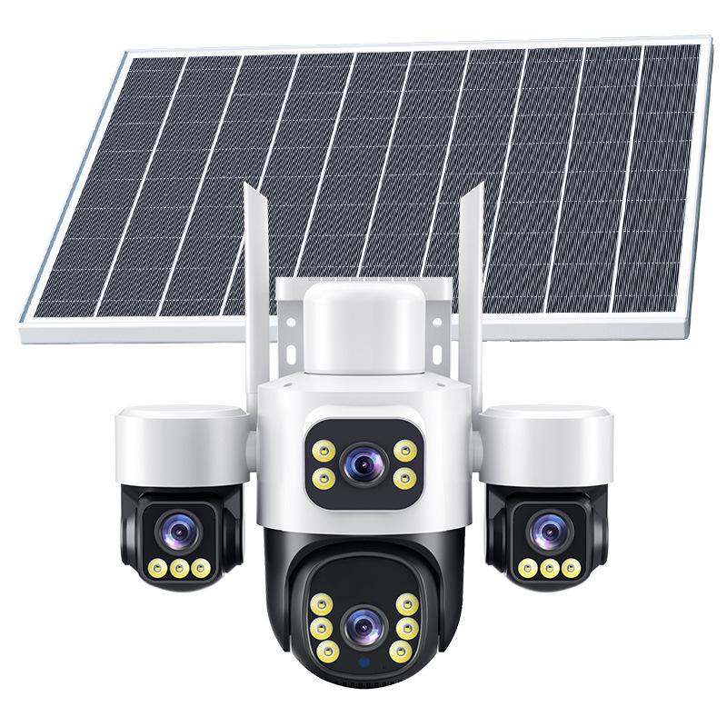 Triple Lens 4G Outdoor Camera: 360° Wide-Angle, Night Vision, Voice Intercom, Solar-Powered, Waterproof Monitoring