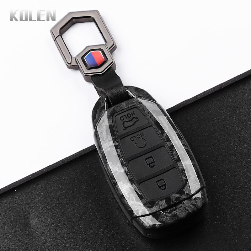 ABS Carbon Fiber Style Car Key Case Cover For Hyundai i30 ix25 Elantra KONA Solaris Azera Grandeur TM Accent Santa Fe Keychain