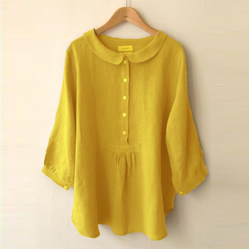 Plus Size Women's Solid Color Peter Pan Collar Lantern Sleeve Top
