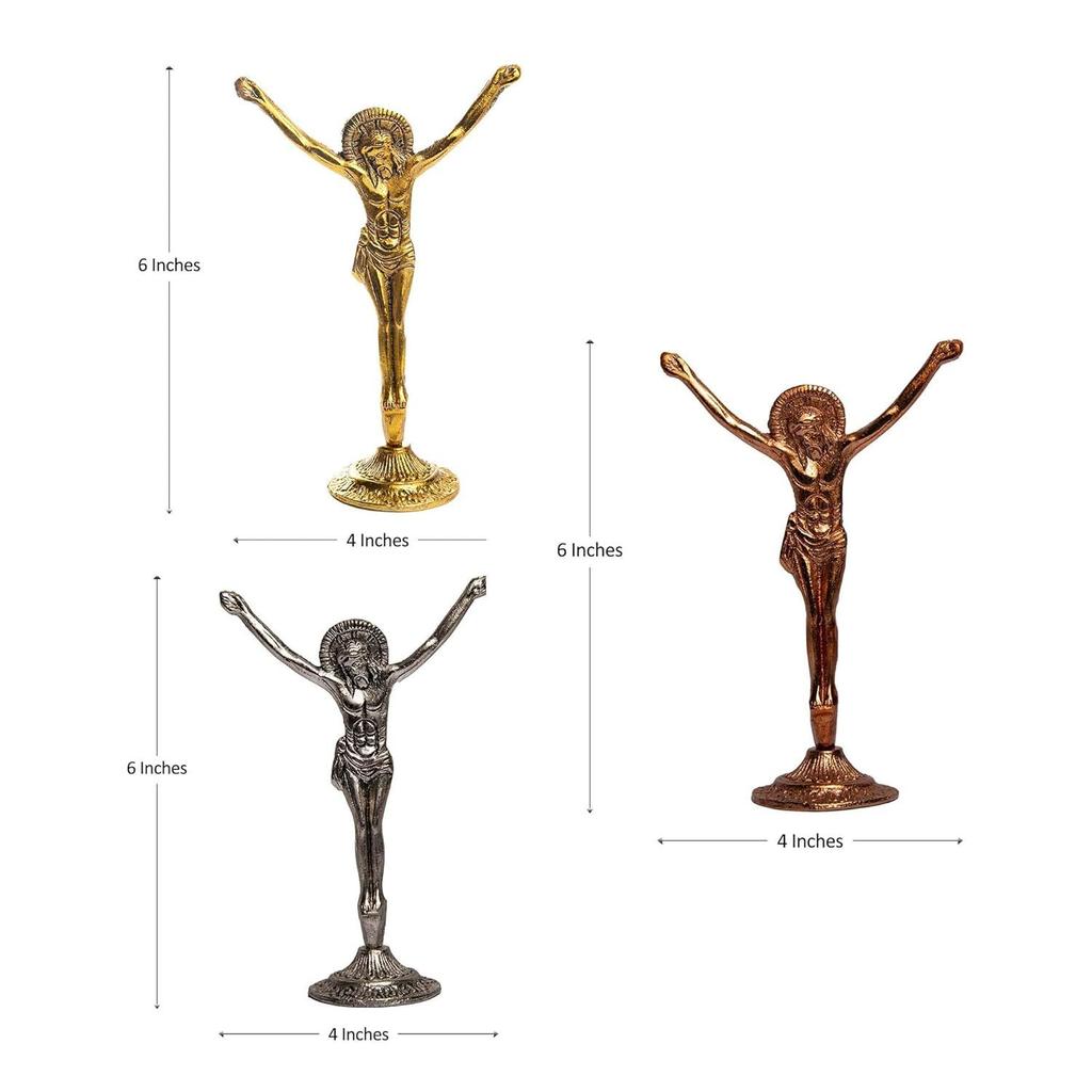 Jesus Statue Religious Status for Gift for Home Decoration Dashboard Jesus Gift Items Metal Statue Gold, Silver & Copper Christmas (Pack of 3)