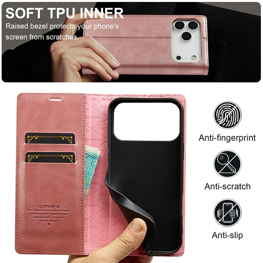 LC.IMEEKE For iPhone 17 Pro Max Case Wallet Microfiber Leather Phone Cover