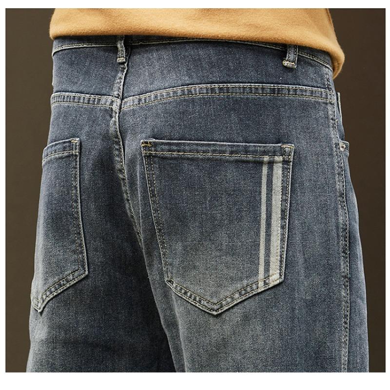 Большие размеры мужские осенние синие джинсы длинные брюки новые свободные винтажные эластичные с высокой талией базовые повседневные шаровары мужские длинные брюки