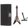 Wooden Miniature Electric Guitar Mini Musical Instrument with Stand Dollhouse Model Home Decoration