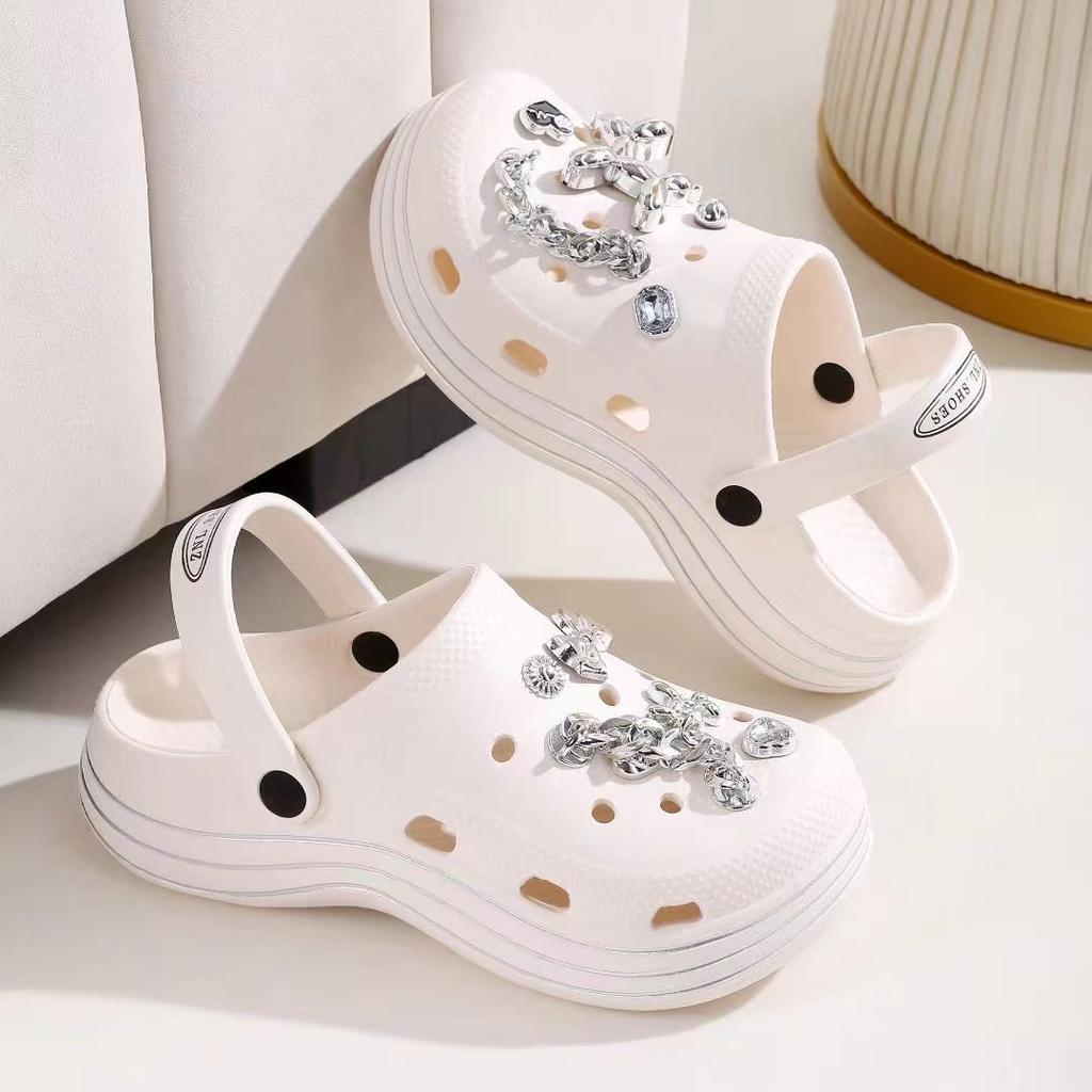 Туфли с дырочками женская летняя одежда толстая подошва нескользящая мода интернет знаменитость милый ветер пляжная обувь сумка голова пара классные тапочки