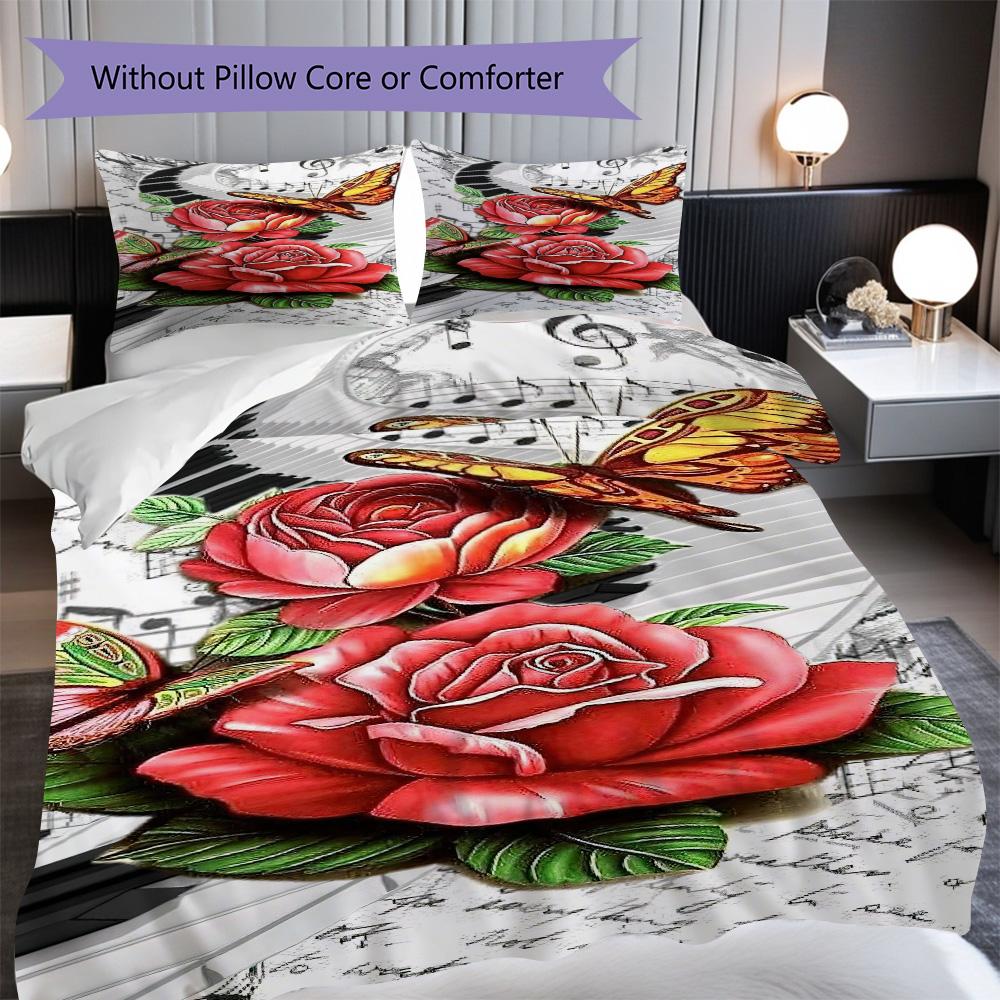 1PC Rose pattern Bedding Quilt Set Quilt Cover Pillowcase Home Decoration Birthday Gift (1 * duvet cover + 25 * pillowcase, without core)
