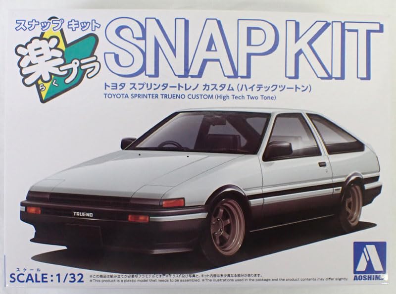 1/32 Toyota Sprinter Trueno Custom (Высокотехнологичный двухцветный) Пластиковая модель автомобиля Aoshima Raku-Pura Snap Kit №. 11CU-WB