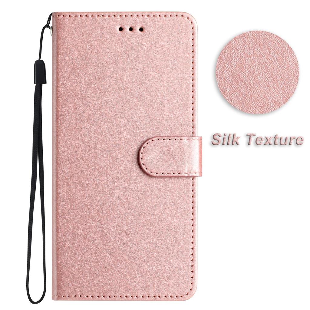 Classics Smooth Silk Leather Phone Wallet Case Book Kickstand For iPhone Samsung Xiaomi Redmi Google Moto Pro Solid Girls Magnetic Card Flip Cover Bag