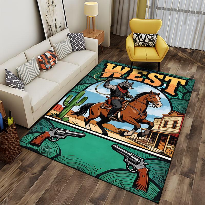 Wild West Wolf Rider Carpet suitable as a non-slip mat for the living room or bedroom sofa