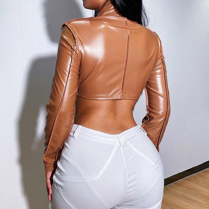 Модная женская куртка с длинным рукавом из искусственной кожи, осенне-зимнее пальто, повседневные короткие куртки на молнии для женщин, уличная верхняя одежда