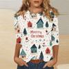 Women's Fashion Casual Three-quarter Sleeve Christmas Printed Round Neck Pullover Top
