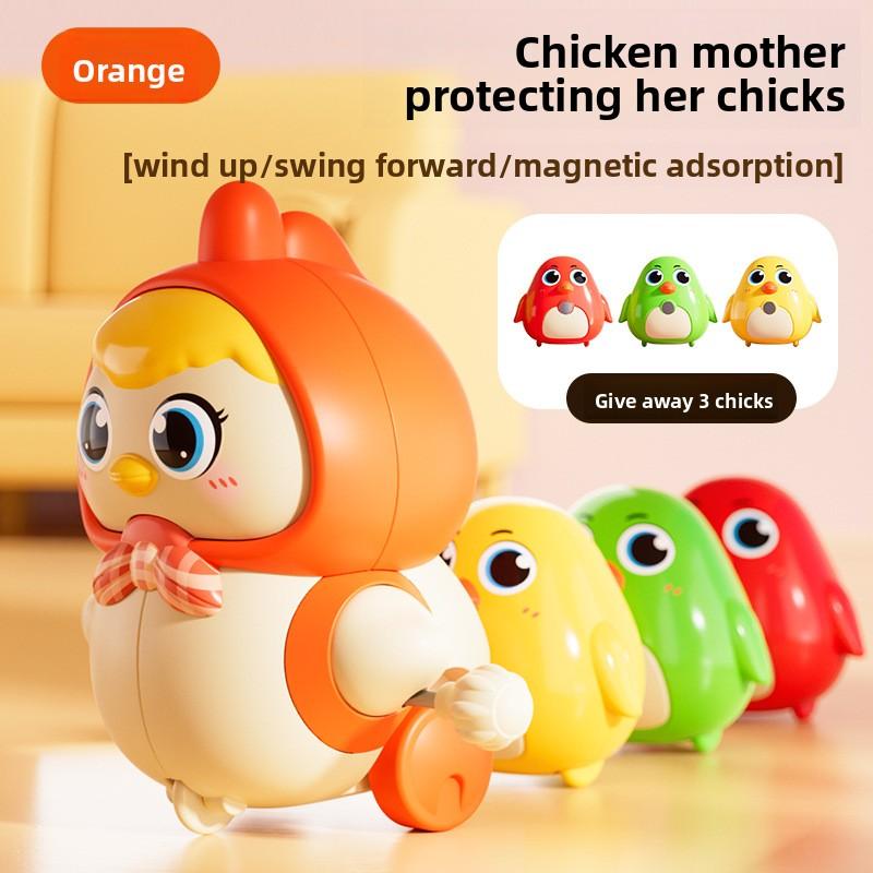 Little Chicken Protecting Its Chicks. Chicken Mother Swaying Over The Chicks. Cute and Charming Magnetic Toy for Early Learning and Crawling.