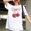Cherry Bow Print Unisex's Vintage T-Shirt Fashion Cute Cotton Round Neck T-Shirt Short Sleeve  Aesthetic Top Unisex's Clothing