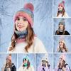 2 Pcs/Set Women Winter Hat And Scarf Set Plush Ball Decor Contrast Color