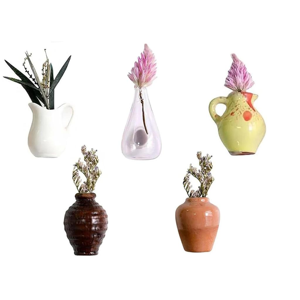 5-14pcs/Set Mini Ceramics Vase Fridge Magnets Label Mini Bonsai Magnet Button Potted Simulation Flower Vase Refrigerator Message