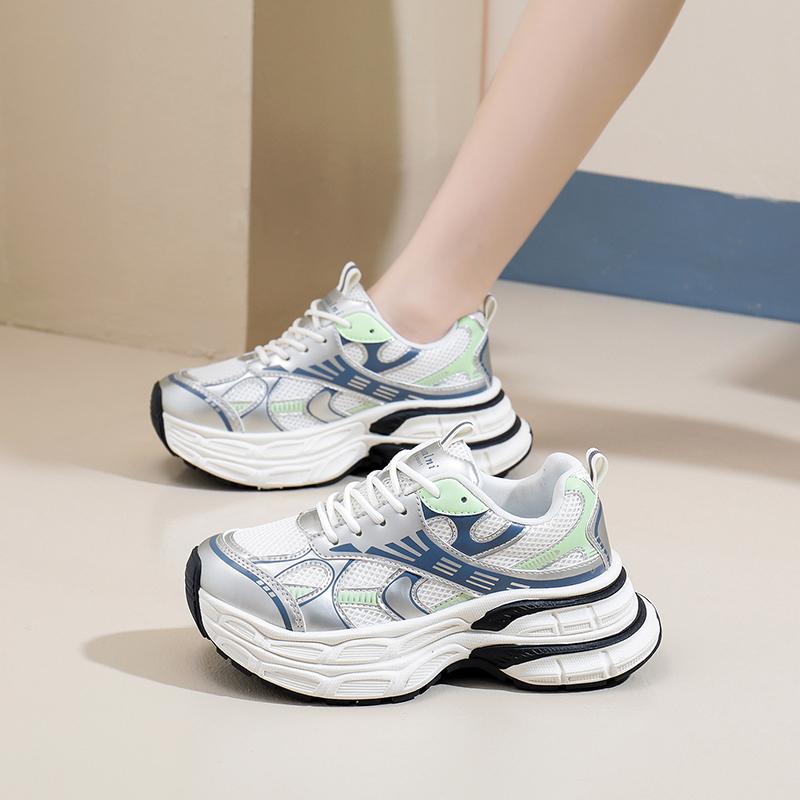 Мода смешанные цвета весна/осень мода кроссовки на шнуровке сетчатые туфли женские 2024 высокое качество средний каблук модные женские вулканизированные туфли