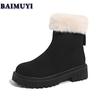 Модные женские ботильоны для снега, меховые балетки на платформе, тренд 2025, замшевые теплые короткие плюшевые челси, зимние новые на молнии, женские ботинки