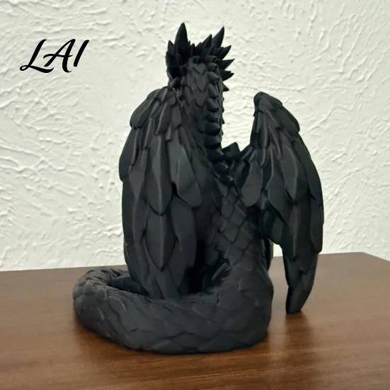 Unique Gift for Home 3D Printed Sitting Black Dragon Statue Fantasy Western Figurine Fine Carved Statues Bedroom Gothic Decor Ornament Bookshelf