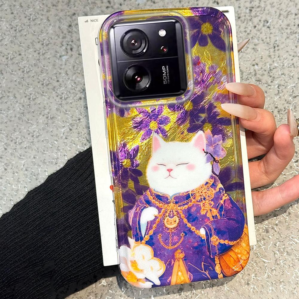 Retro Purple Cat Flower Women Phone Case for Xiaomi 13T 14T 11 Lite Poco X5 M6 Pro X6 X7 X3 Pro NFC C75 C71 C65 C61 M5S Cover