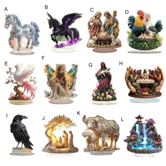 Акриловая настольная табличка 2D плоская Фея/Дерево/Сцена Рождества/Ворона Настольное украшение на Рождество Пасху для дома офиса полки столешницы