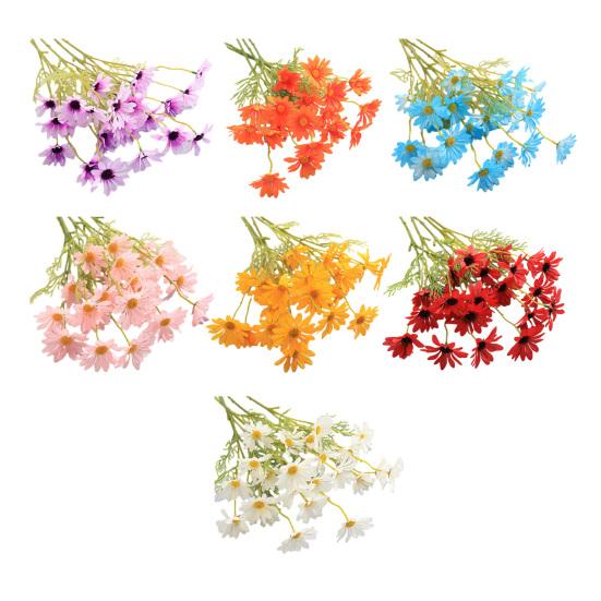 Искусственные цветы Букет хризантем 2 или 5 стеблей 21 дюйм Реалистичный шелк пластик Симуляция Дизайн Устойчивый к УФ Выцветанию Поддельные цветы Дом