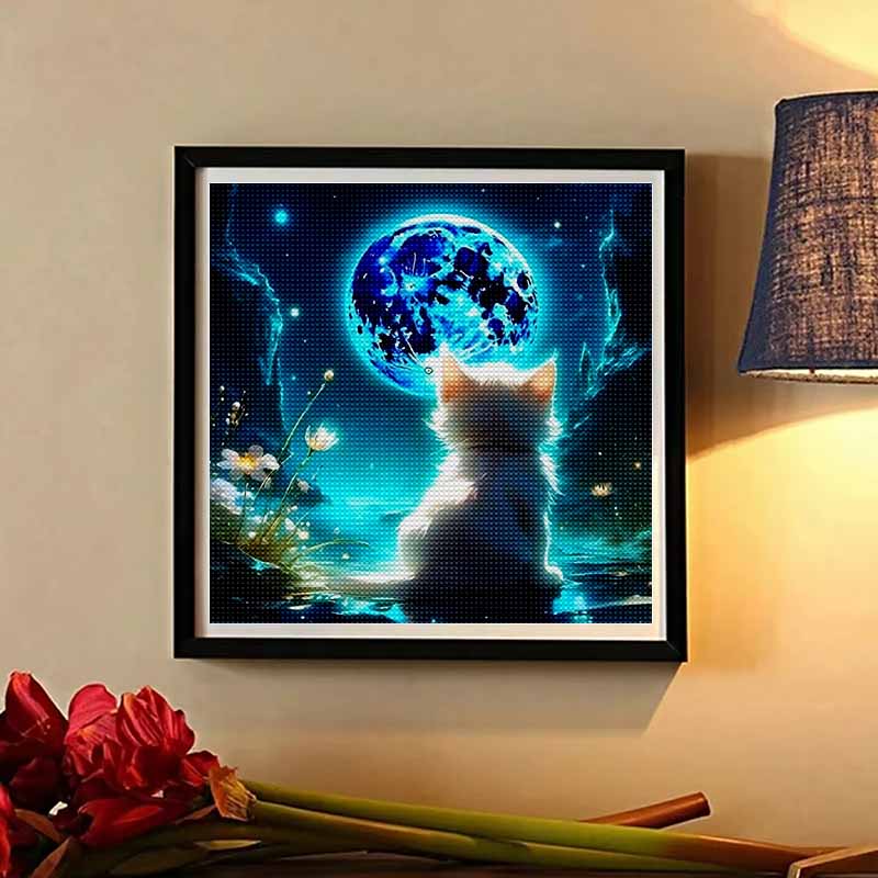Новое поступление 5D DIY Полный круг Алмазная мозаика «Кот, смотрящий на луну» Вышивка Крестиком Декор для дома Подарок