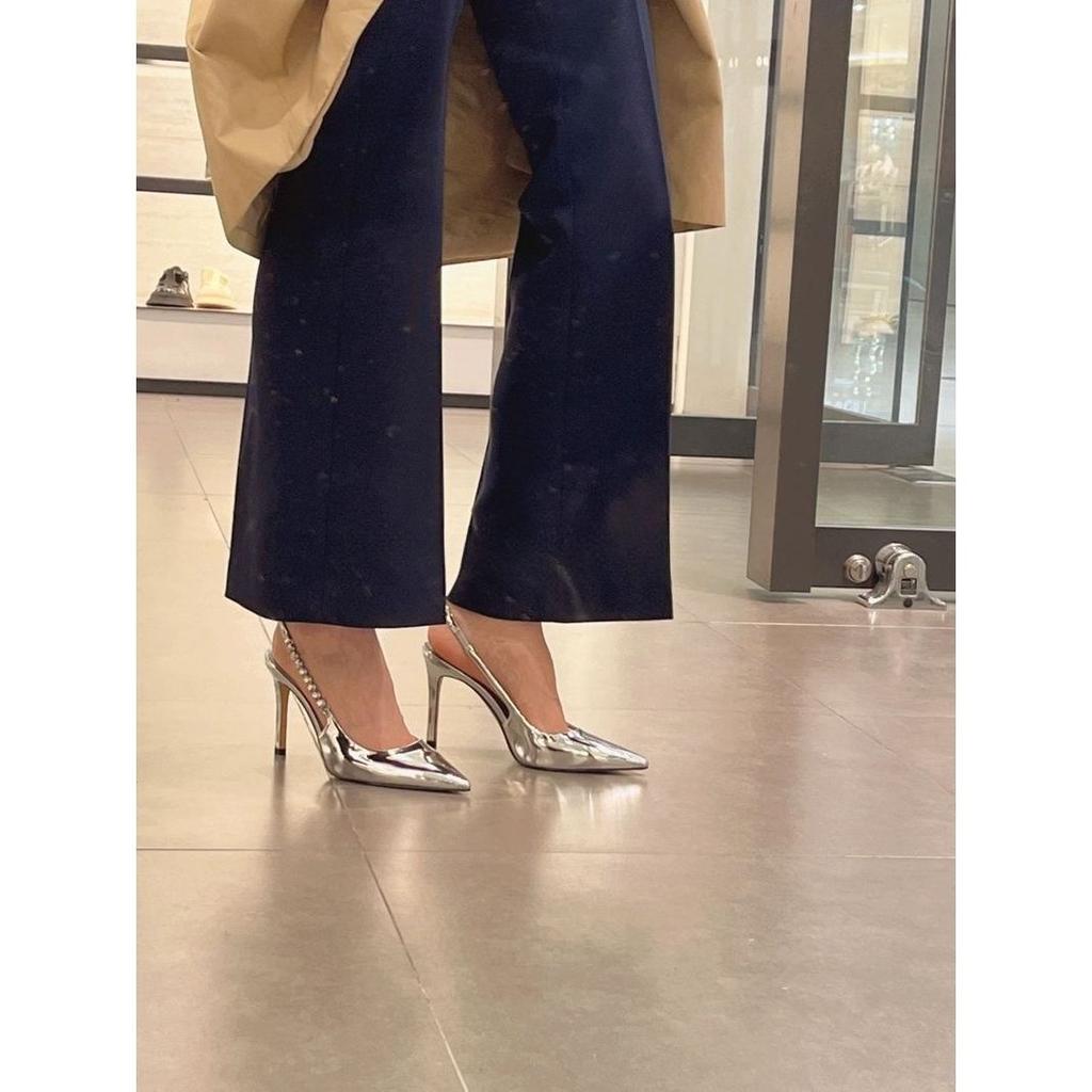 2025 New Pointed Rhinestone Silver High Heels Femininity Socialite Stiletto High Heels Women's Shoes Single Shoes Sandals Ins