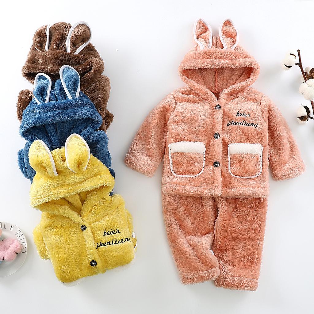 Autumn and Winter New Infant and Toddler Boys and Girls Anti Dirty Plush Fleece with Ears Cute Winter Set