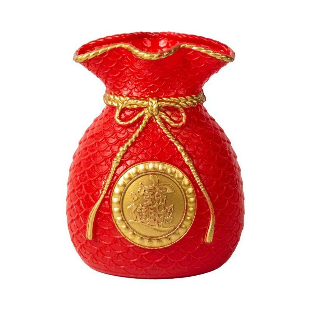 Chinese Style Blessed Bag Flowerpot Vase Red/Gold Flower Arrangement Vase  Living Room