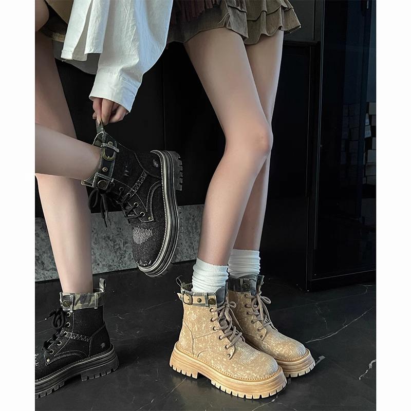 Сапоги Ковбойские сапоги Винтажные дышащие Модные удобные универсальные короткие сапоги Летние толстые женские сапоги Рабочие ботинки в британском стиле