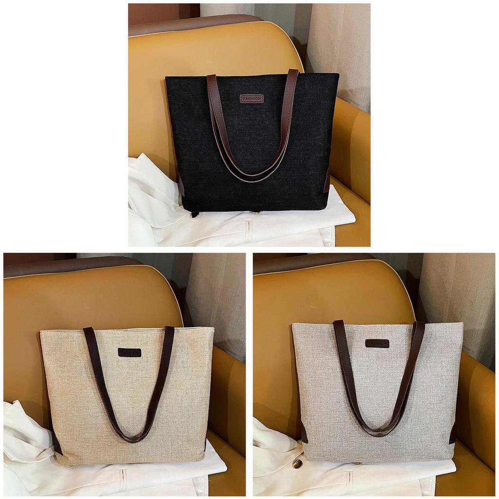 Cotton Linen Large Capacity Tote Bag With Inner Phone Pocket Suitable For Casual Outings