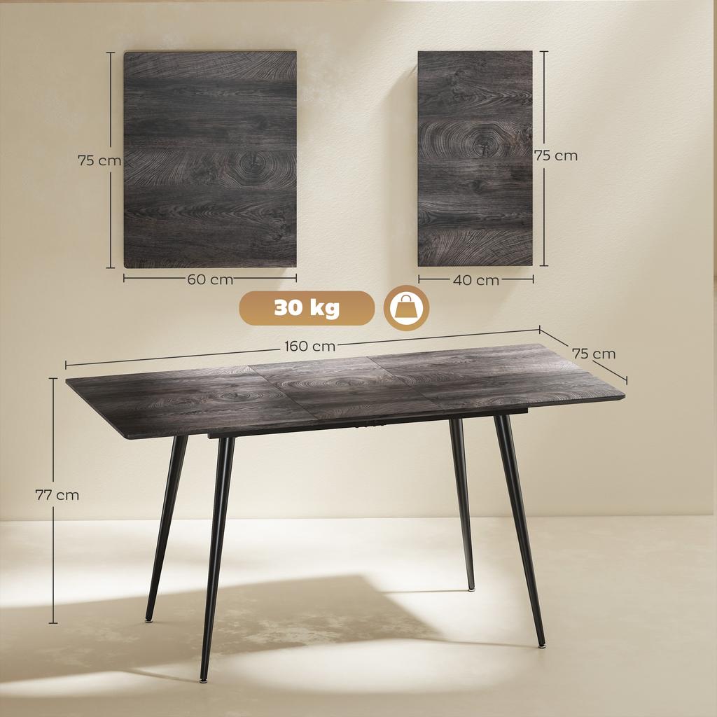 Extendable Dining Table, Expandable Table for 6-8 People, Kitchen Table with Solid Steel Legs