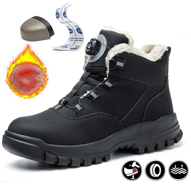 Men Winter Boots Work Safety Shoes Rotating Buttons Men Boots Steel Toe Cap Indestructible Shoes Puncture-Proof Industrial Shoes