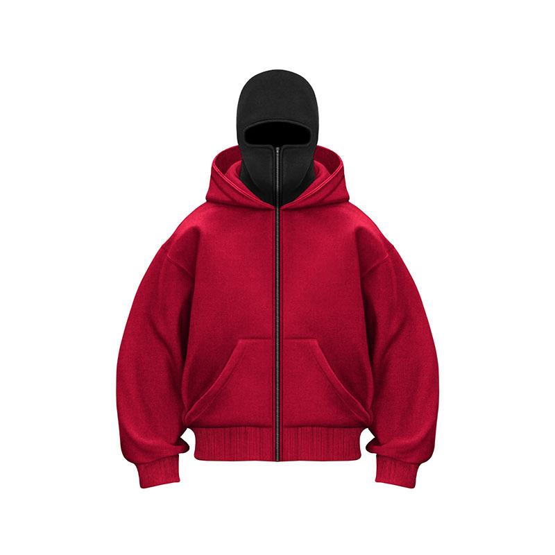 Harajuku Double Hat Design Sportswear Winter New Hoodie Ninja Mask Loose and Universal Winter Windproof Hoodie
