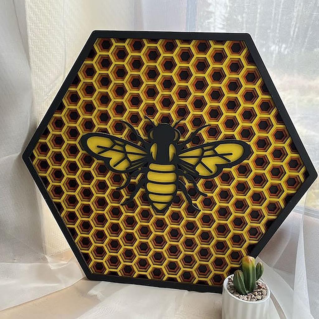 Bee Festival Wooden Sign Three-dimensional Multi-layer Wooden Ornaments Bee Festival Door Sign Wooden Sign Decoration