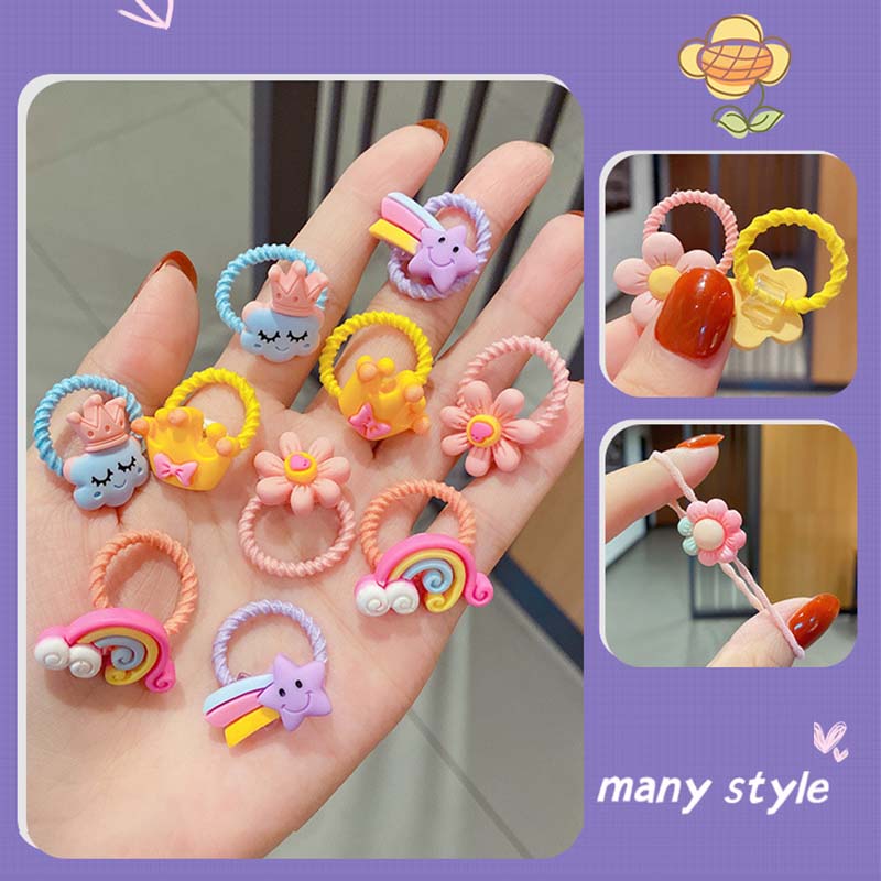 10 шт./компл. резинка для девочек эластичные ленты для волос Радужный цветок бант мультяшные фрукты веревки для волос милые детские аксессуары для волос
