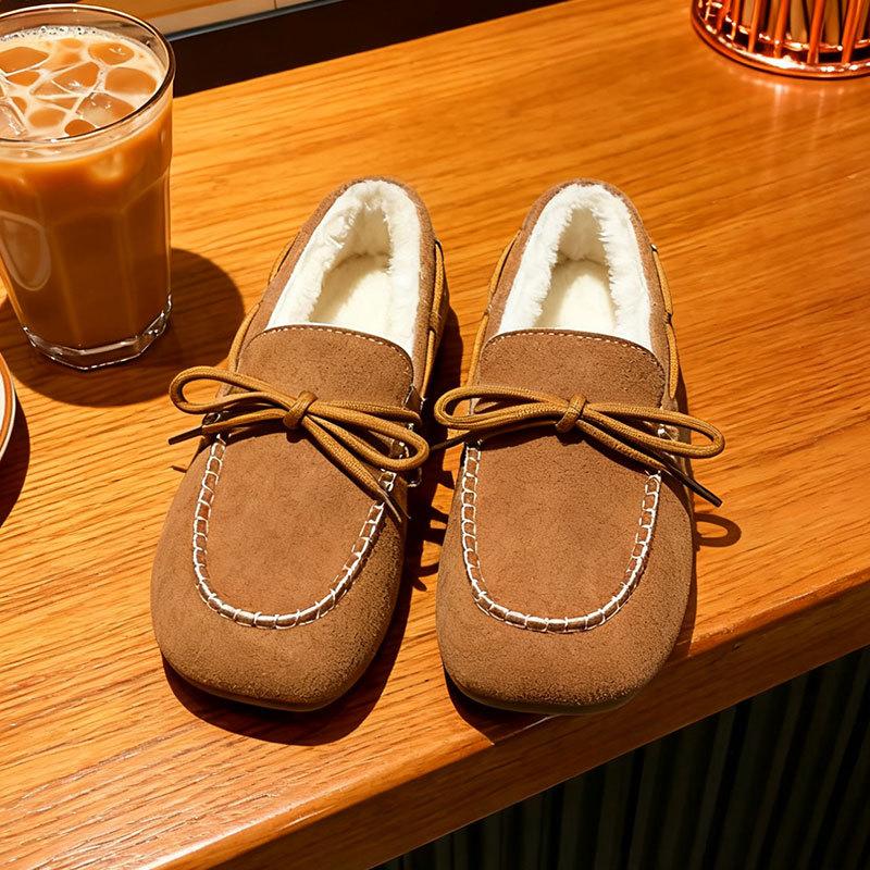 Французские ботинки-бини на толстом каблуке женские 2025 зима новые бархатные теплые хлопковые туфли мягкая подошва ленивые беременные женщины туфли для мамы