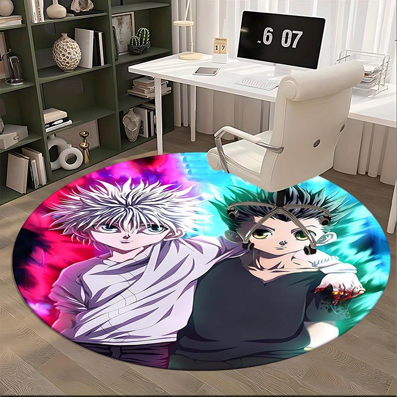 1pc Hunter x Hunter Killua & Gon Round Carpet - Anime Cartoon Design Office Chair Mat, Non-Slip Rug for Home Decor, Suitable for All Seasons.H098