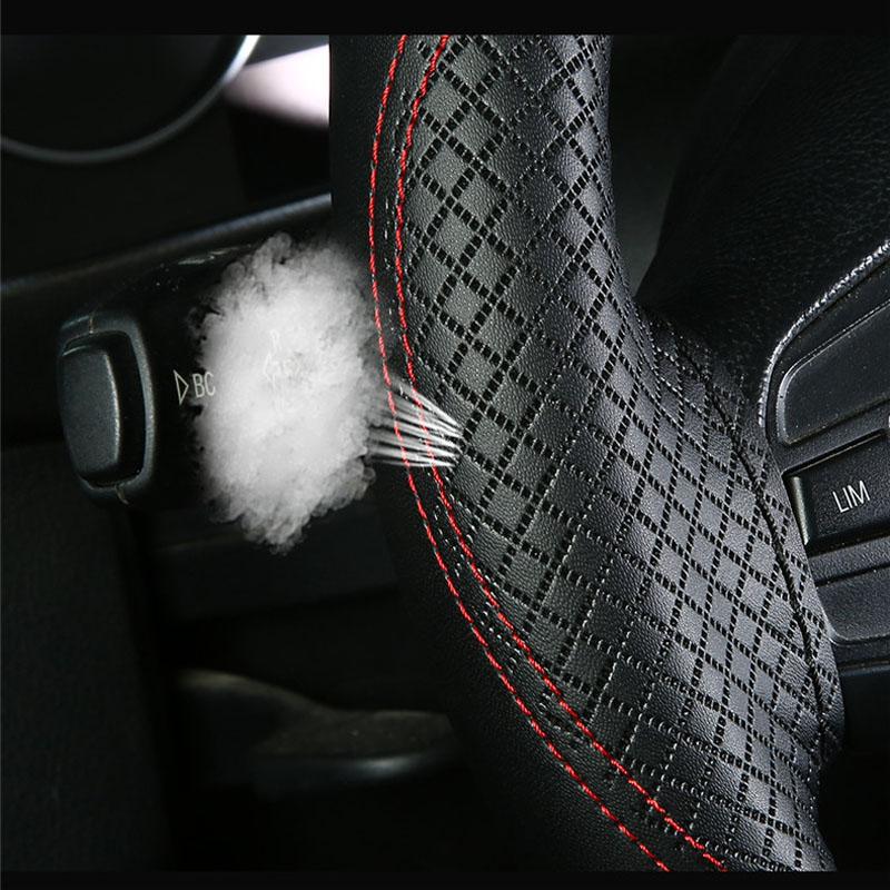 Genuine Leather Braid Steering Wheel Cover 15 Inch Embossing Hand Stitch Car Steering Wheel Interior Accessories