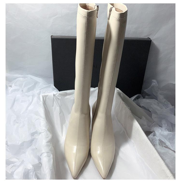 Сапоги на шпильках с боковой молнией, заостренные высокие сапоги, модный стиль, зимние новые модные сапоги, рыцарские сапоги, прилив