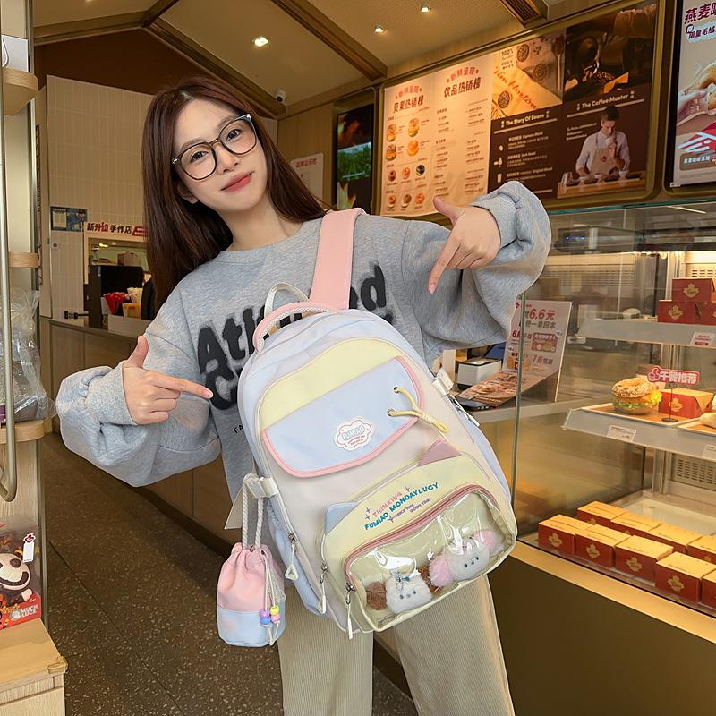 Schoolbag cute cat fashion trend large capacity backpack Korean version small fresh junior high school college student schoolbag make-up bag