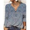 Autumn Winter Women's Long Sleeved Printed V-neck Loose T-shirt for Women