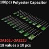 180PCS 18Values Polyester Film Capacitor Kit, Set of Capacitors 100V 2A471J ~ 2A224J 2A102J 2A152J 2A222J 2A332J 2A472J