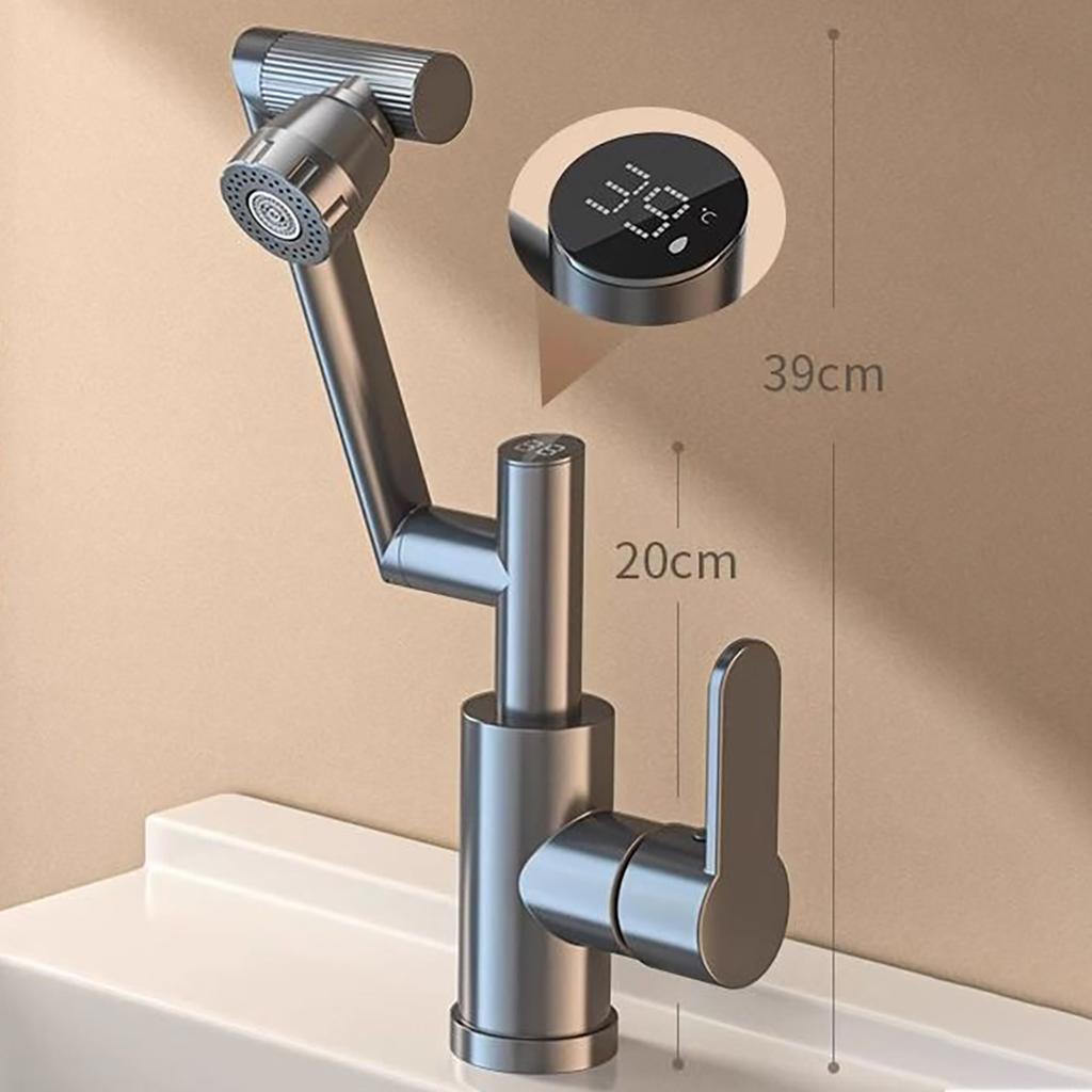 Цифровой дисплей, светодиодный смеситель для раковины, вращение на 360 градусов, многофункциональный распылитель струи, смеситель для мойки горячей и холодной воды, кран для ванной комнаты