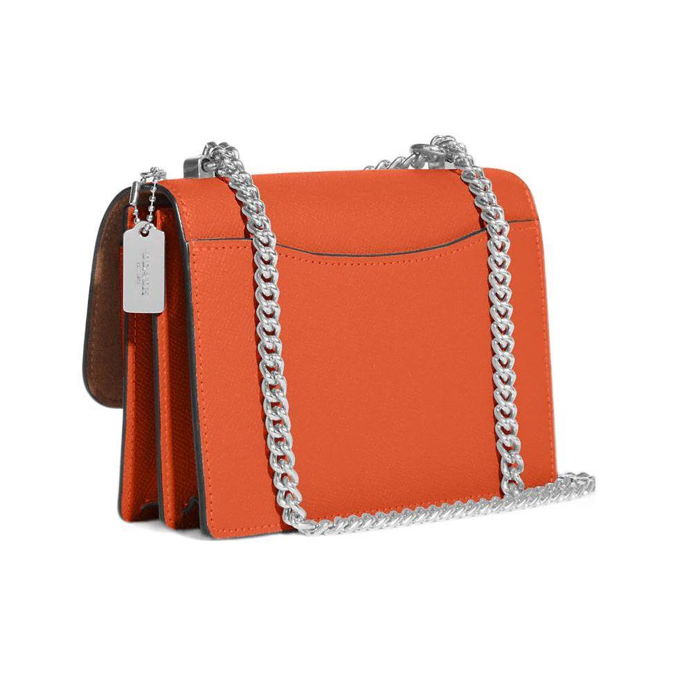 Coach Klare 18 Solid Color Silver Logo Plaque Flap Chain Crosshatch Leather Envelope Shoulder Bag Women Bags Orange C9949-SVC88