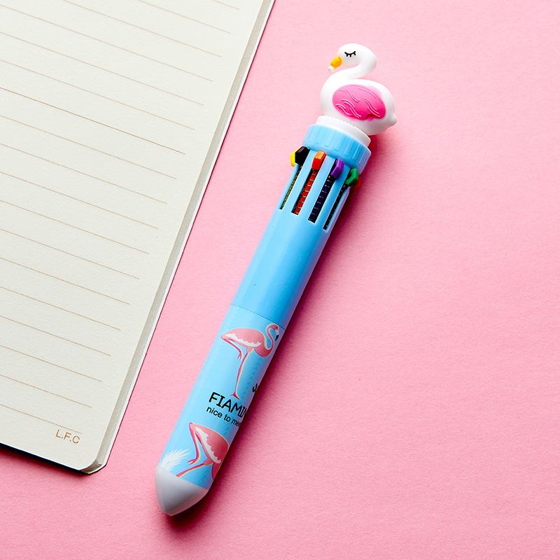 1 шт., разноцветная шариковая ручка с милым фламинго, единорог, динозавр, 0,5 мм, 10 в 1, маркер для офиса, школы