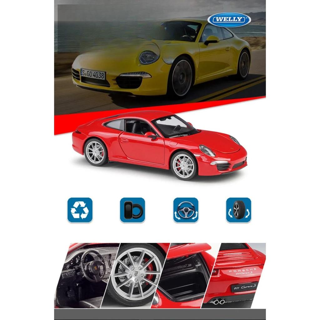 Welly 1/24 Porsche 911 Carrera S 991 Купе Спортивный Автомобиль из Сплава Модель Металлическая Литая Игрушечные Машинки Модель Автомобиля Симуляция Детский Подарок