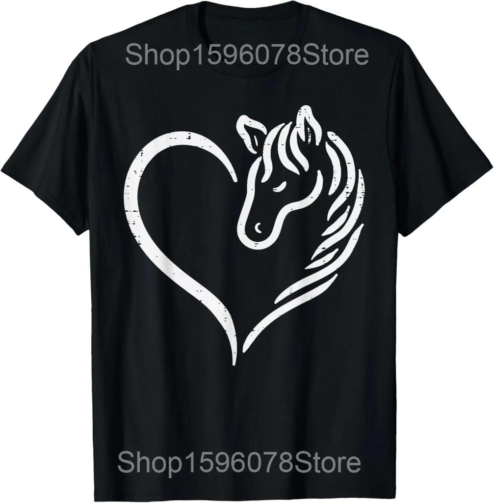 Heart Horse Cute Love Equestrian T Shirts Men Women Pure Cotton Humor Streetwear Tee Shirt Short Sleeve Unisex Loose Clothing