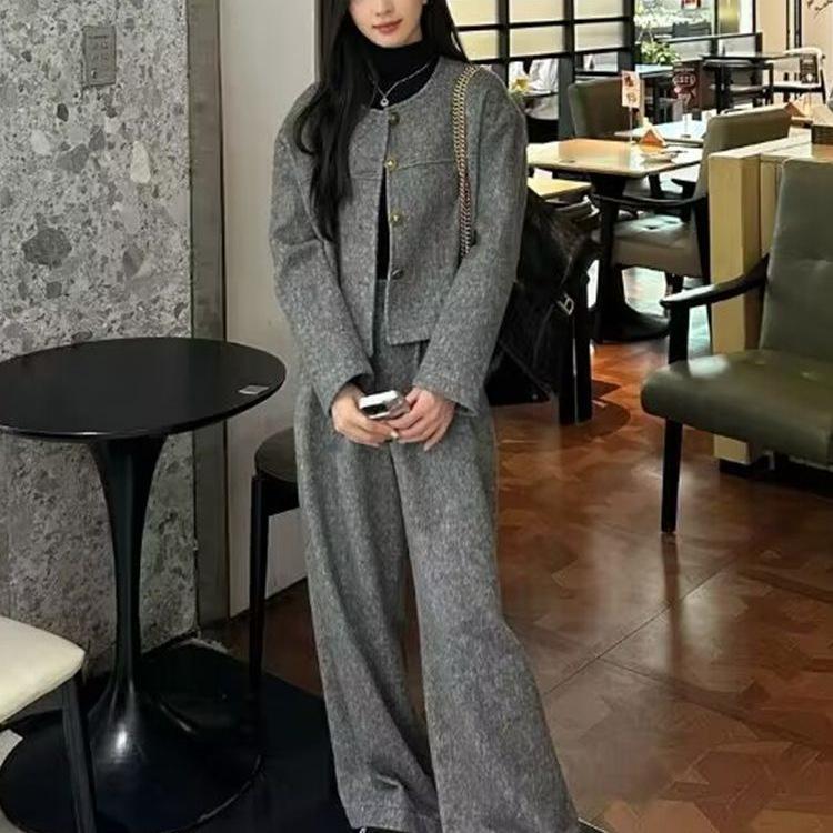 Женский твидовый костюм Осень/Зима: Комплект пальто в стиле «маленькая парфюмерия» и брюк широкого кроя